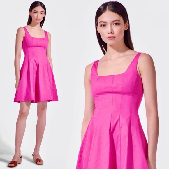 🌺🎉HP🎉🌺 NWT Staud Wells Mini Dress Peony - Picture 2 of 16